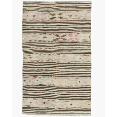 One-of-a-Kind Rectangle 4'3" X 7'2" 1950s Wool Area Rug in Camel/Gray/Green/Pink