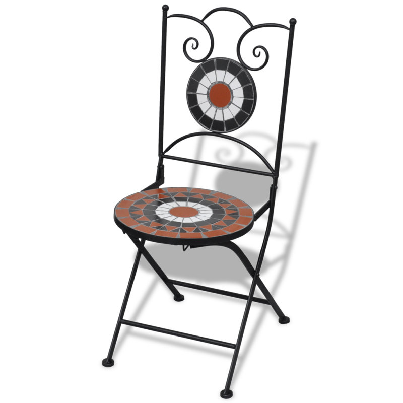 Ceramic Patio Folding Chair Folding Chair Set, Black/Brown/White