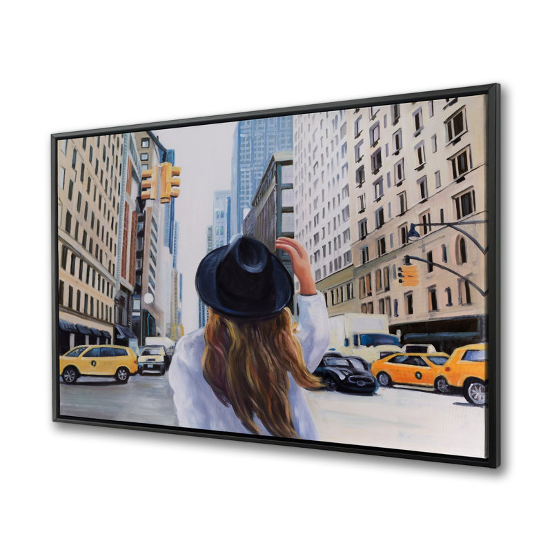 Femme se rendant à New York | Scène décorative encadrée