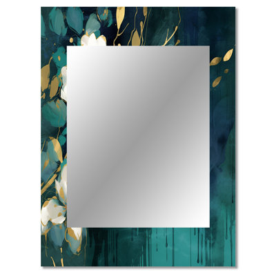 White Teal Plants In Chaos III - Floral Large Mirror, Traditional Decorative Wall Mirror, Printed Metal Art
