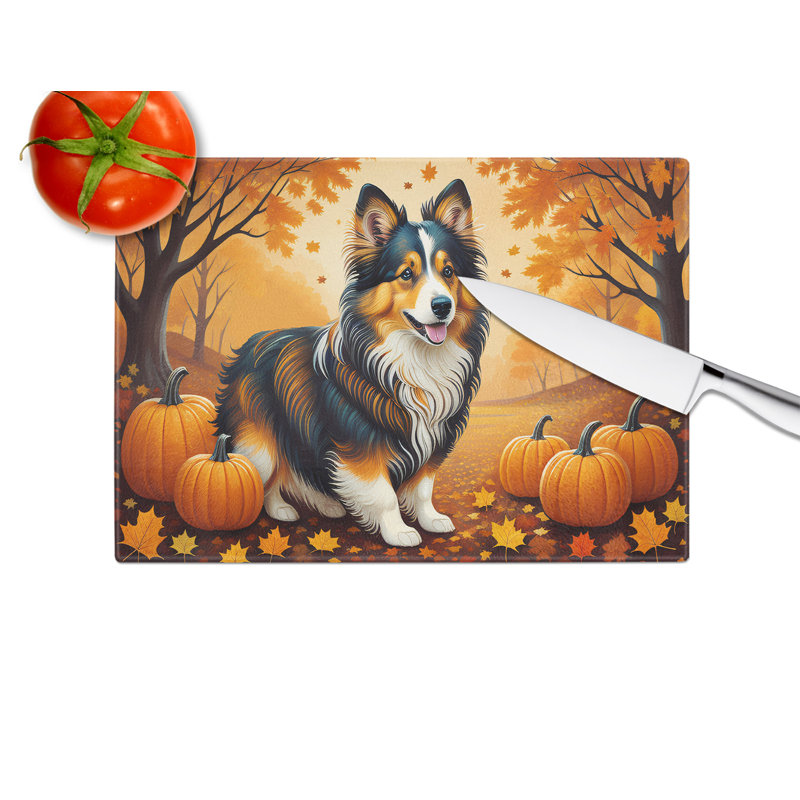 Sheltie Fall Glass Cutting Board Large