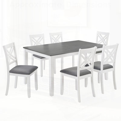 Modern 7-Piece Solid Wood Dining Set with 6 Upholstered Chairs – Rectangular Table for 6, Space-Saving and Easy Assembly for Any Home