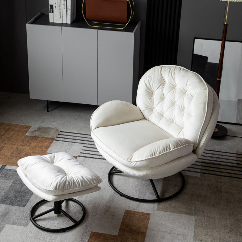 Bonhomme Velvet Swivel With Footstool Lounge Chair
