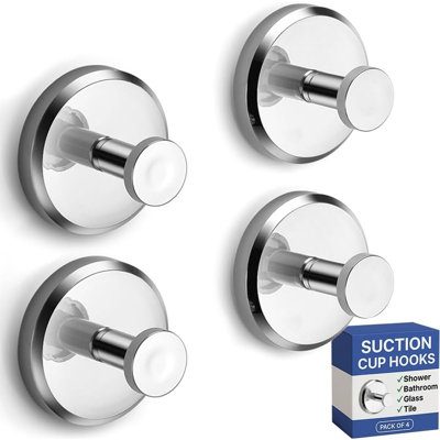 Paquet de 4 crochets de douche à ventouse - Porte-serviettes et porte-peignoir en chrome pour verre, carrelage et miroirs