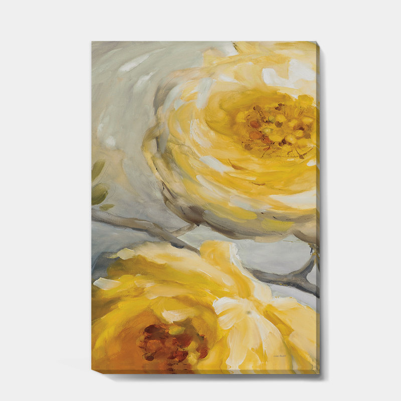 Peinture florale sur toile fleur jaune soleil - Fleur jaune III, H 46 po x l 36 po x P 1,5 po