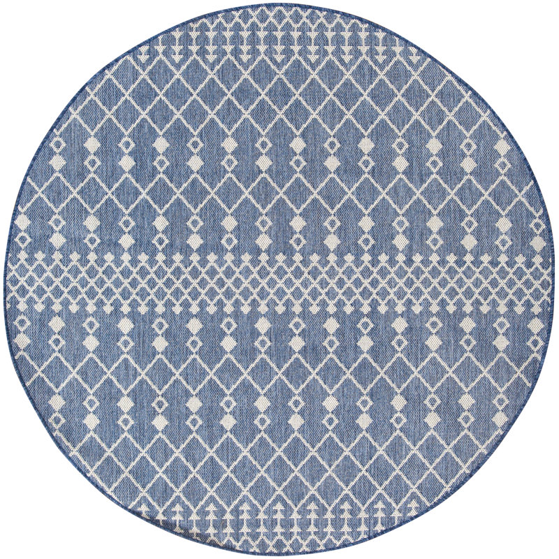  Positano 5' x Round Navy Blue Modern Rug, Navy, Round 5'
