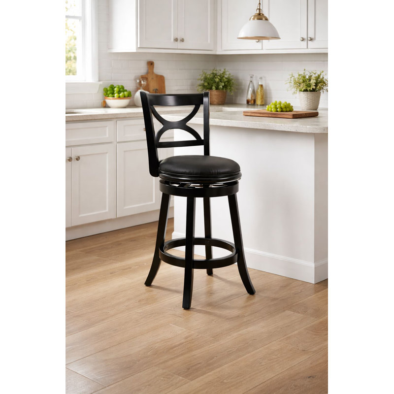 Adelaida Swivel Upholstered Counter Stool with Solid Wood Frame, Black Sandthru, Counter Stool (25" Seat Height)