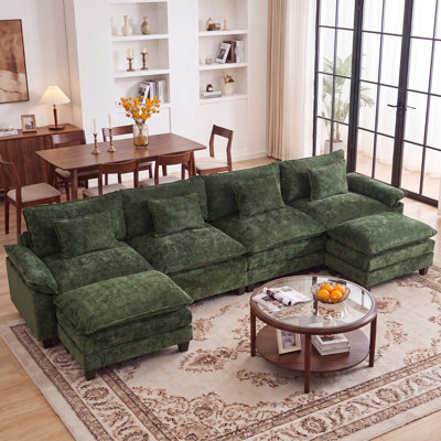 Adonia 154" Oversized U Shaped Sectional Sofa, Comfy Cloud Couch Deep Sectional Sofa With Ottomans For Living Room