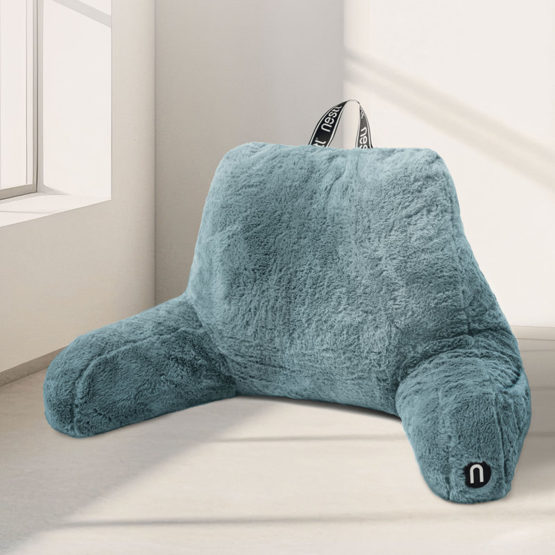Coussin de dossier en fausse fourrure, Bleu pierre