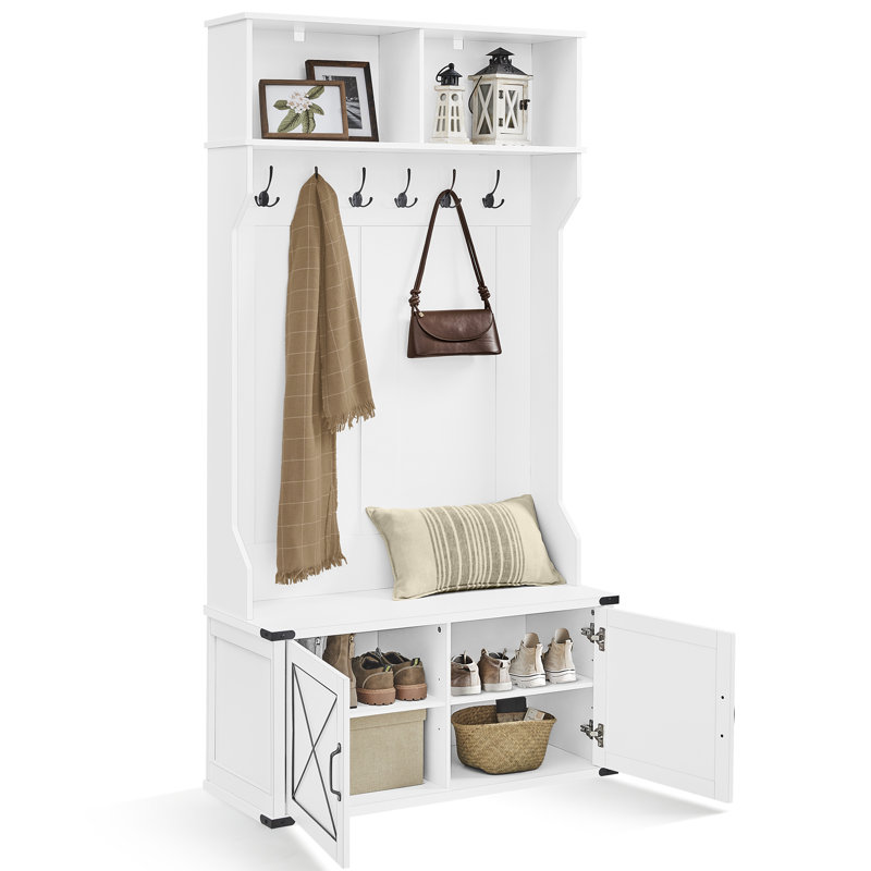 Thirza Hall Tree 39.4'' Wide with Shoe Storage, White