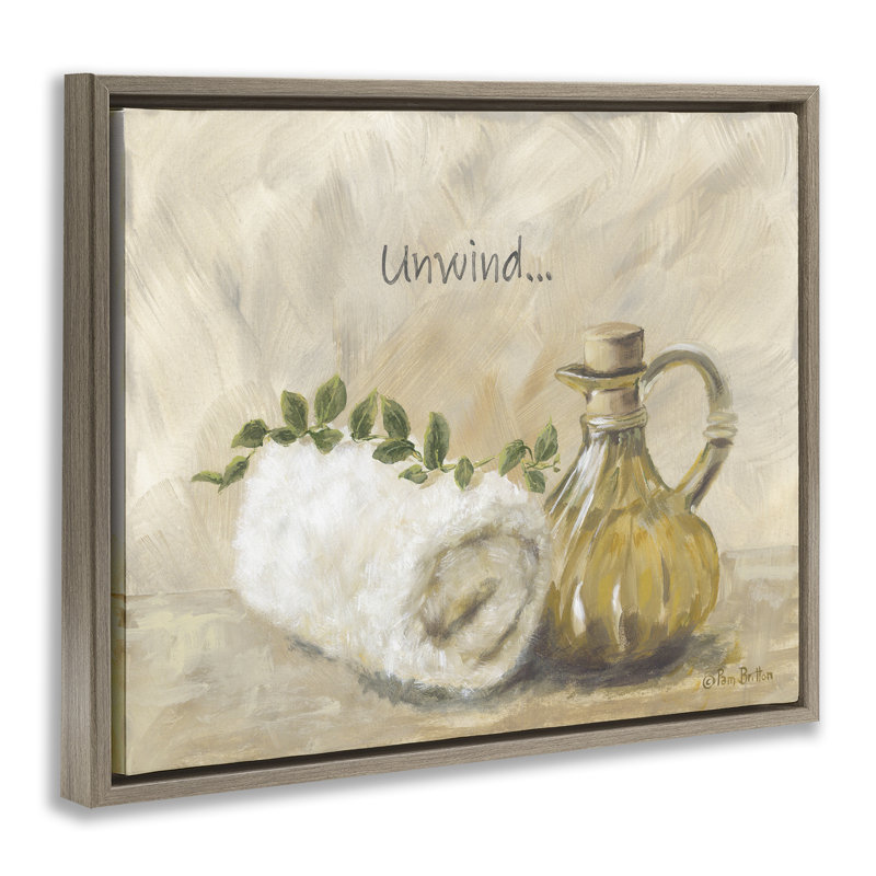Unwind Bath Towel Floating Frame, design by Pam Britton, 17" H x 21" W, Montalcino Elm Floater Frame