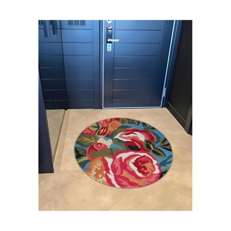 Tapis décoratif multicolore à motif floral rose, Rond 2 pi 8 po
