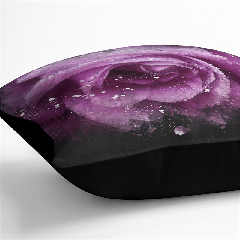 Rose Flower Vol.1 Paint Splash Scatter Cushion, 40cm H x 40cm W x 15cm D, Black