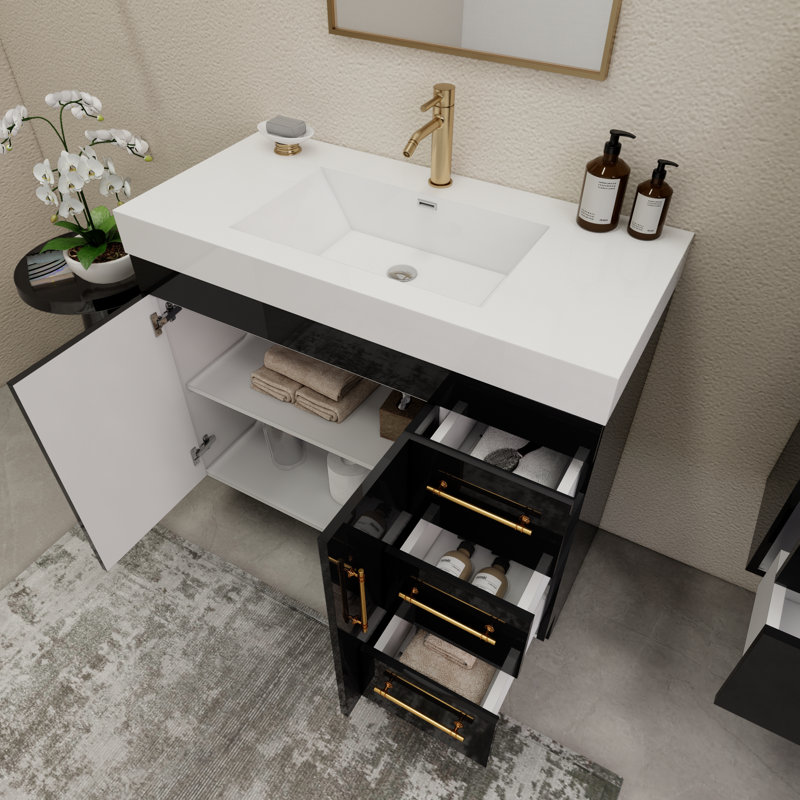 42'' Single Bathroom Vanity with Acrylic Top, Glossy Black