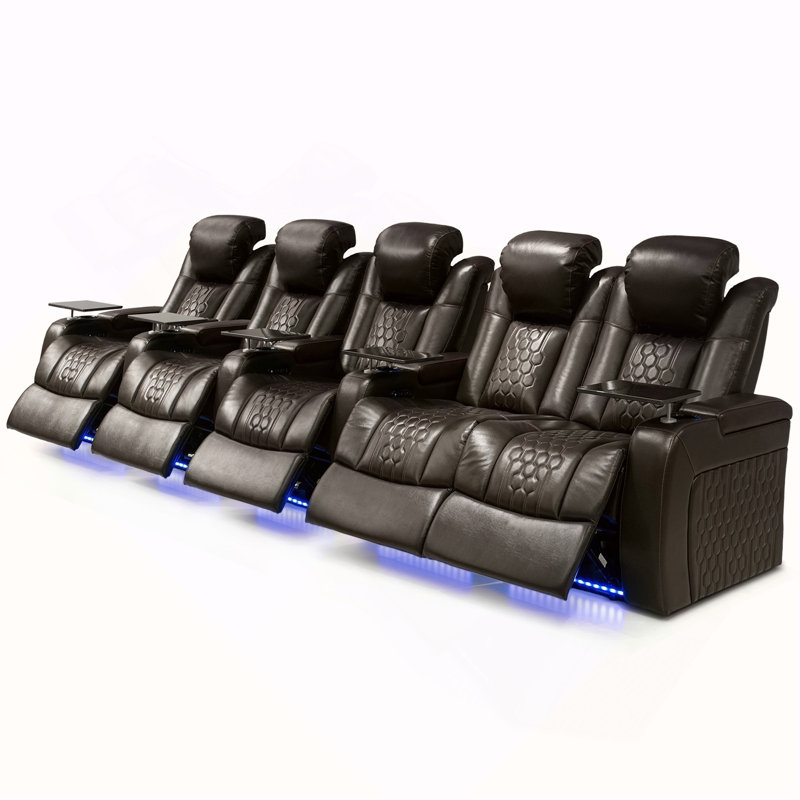 155.5"Power Recliner 5 PC Made WithTop-Grain Nappa,Fully Adjustable Relaxation,Smart Charging,Dynamic RGB LED Lighting,COFFEE