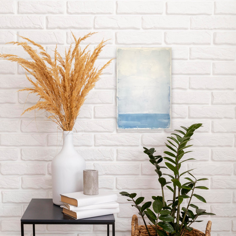 «Calm Blue Horizon Abstract Fish Coastal Landscape», art mural, H 18 po x l 12 po