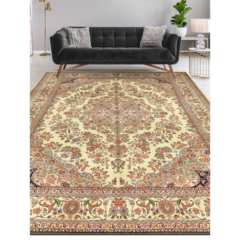Tapis ivoire noué à la main de haute qualité