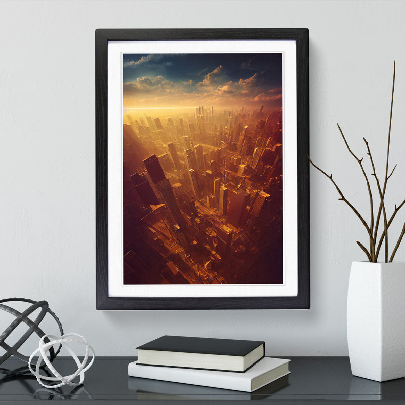 View Of A City Skyline No.2 - Single Picture Frame Print, Black Framed, 46cm H x 34cm W x 2cm D