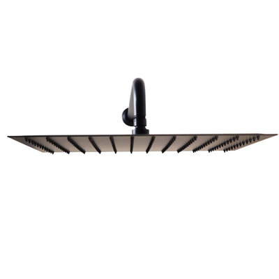 16" Square Thin Rainfall Shower Head with 1/2" IPS x 19" IPS Wall Mount 90-Degree Arm and Flange