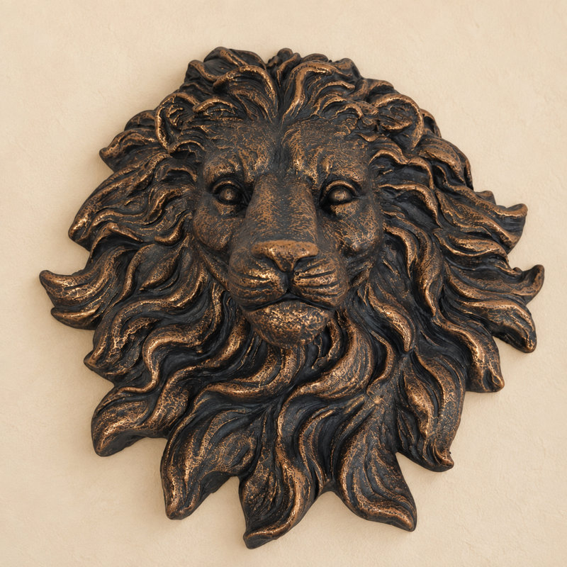 Porte-fleur mural à tête de lion d'aspect bronze antique, Brun