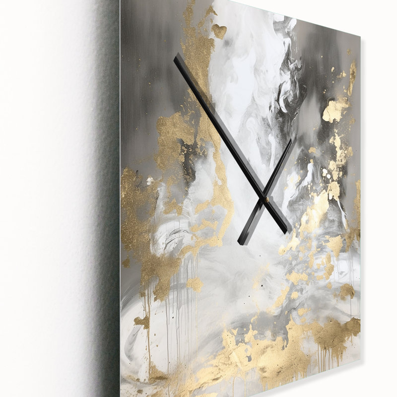Or et blanc abstrait I - très grandes horloges murales abstraites, H 32 po x l 16 po x P 1 po