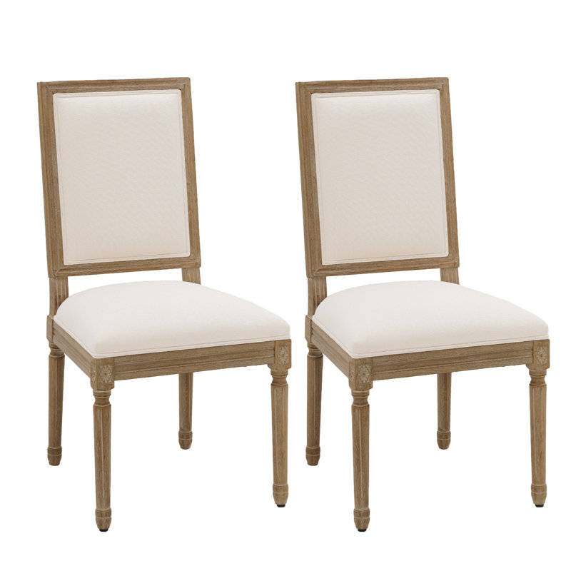 Ensemble de deux chaises d'appoint en lin beige et noyer