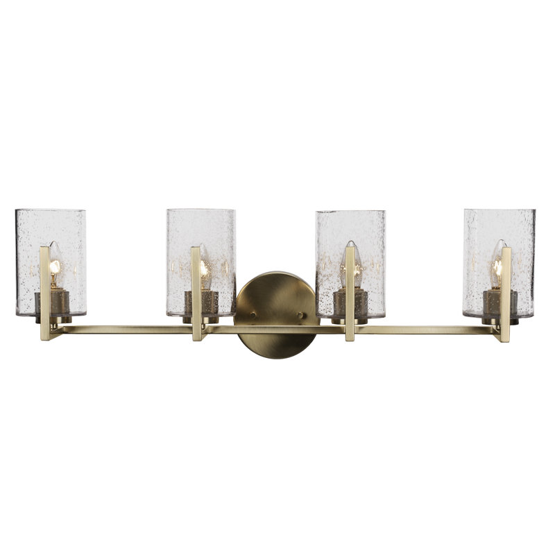 Barre d'éclairage de salle de bain 4 lumières Atlas, Laiton New Age, Bulle transparente