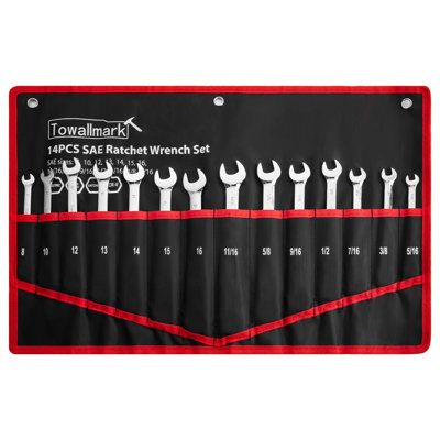 14pcs Metric Flex Head Wrench Set, Combination Wrench Set, Sae 5/16""-11/16""& Metric 8-16mm, 72-teeth