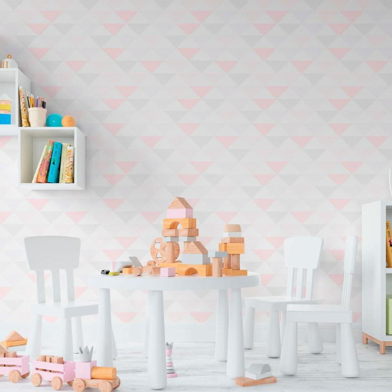 Rouleau de papier peint adhésif doux L 126 po x l 24 po, Rose / gris / blanc