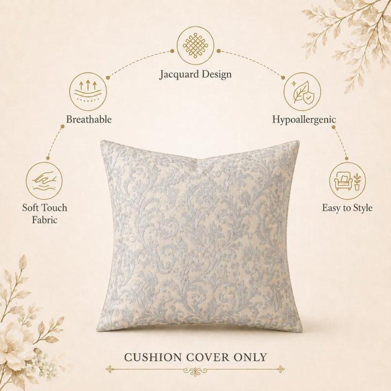 MHG Living Jacquard Cushion Covers - Pack of 2,4 Indoor / Outdoor Cream Square Cushion Pad, Pack of 2