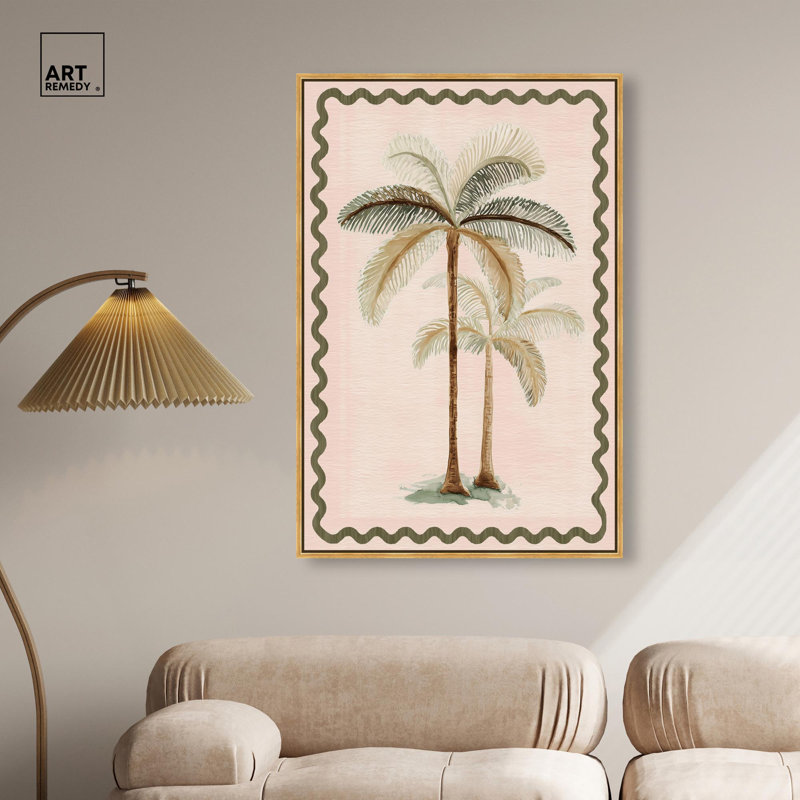 «Watercolor Palms I», impression sur toile Boho Coastal Art par Art Remedy, cadre doré, 30 x 45, H 46 po x l 31 po
