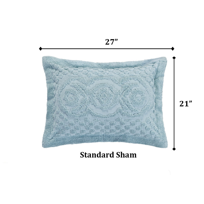 Heirloom 100% Cotton Chenille Tufted Standard Pillow Sham, Medallion Design, Soft Breathable Decorative Pillow Cover, OEKO-TEX Certified, Machine Washable, All-Season, 21" x 27", Blue