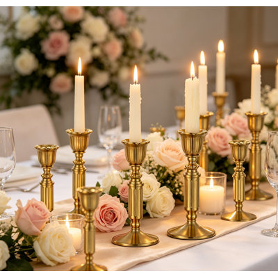 Porte-bougies vintage en laiton massif de 6 pièces, 5,5 pouces de hauteur, centres de table décoratifs pour la réception de mariage, ornement de cheminée intérieur de Noël