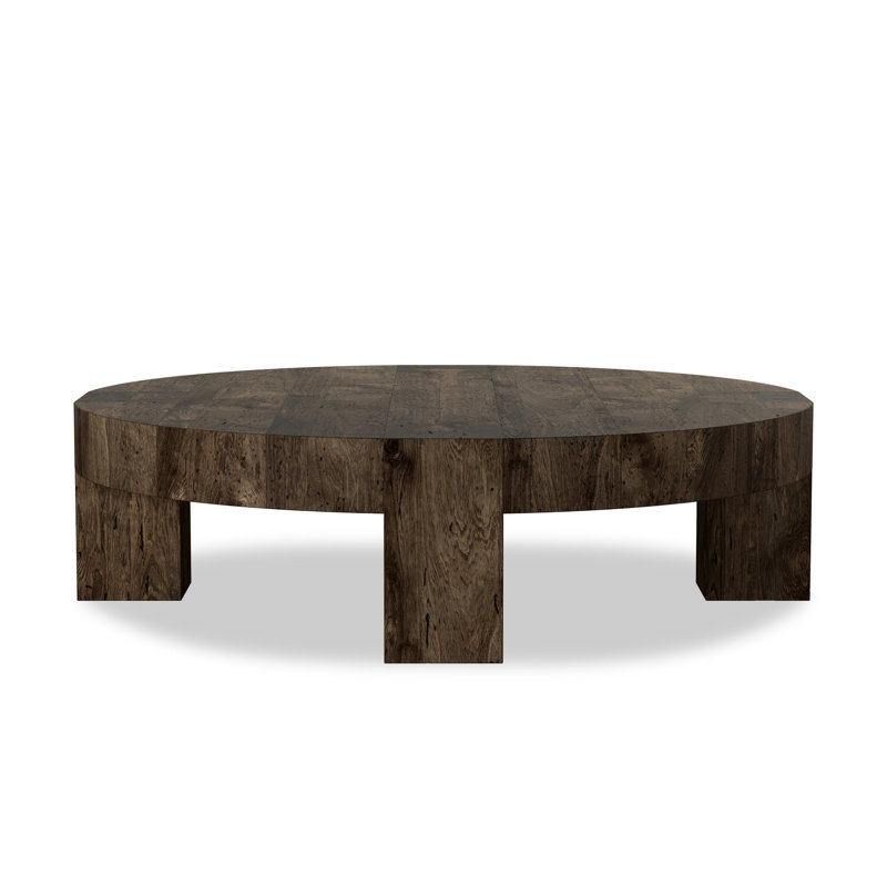 Abaso Round Coffee Table-Rustic Wormwood Oak, Ebony Rustic Wormwood Oak, 15" H x 55" W x 55" D