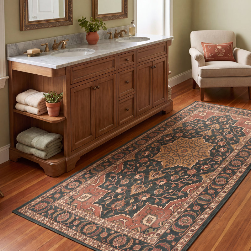 Tapis Yardley traditionnel à médaillon, style persan, or, vert, crème, ivoire, lavable à la machine, antidérapant, à poils courts, pour l'intérieur et l'extérieur, adapté aux animaux domestiques, idéal pour le salon, la chambre, la salle à manger, l'entrée, le couloir ou le bureau.