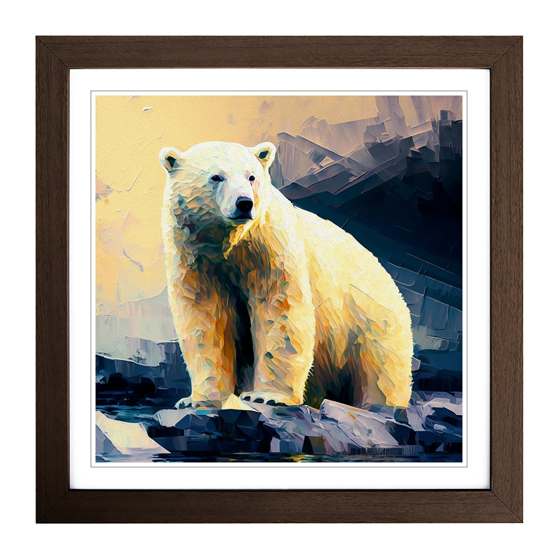 Polar Bear Post-Impressionism - Single Picture Frame Print on Wood, Walnut