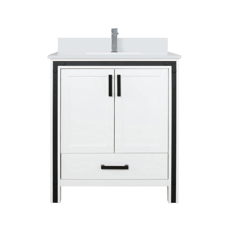 White Bath Vanity 30 In. W X 22 In. D, Cultured Marble Top And Faucet Set, White