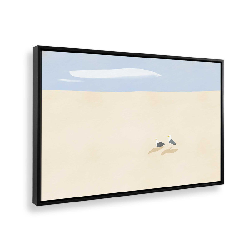 «Minimal Sand Beach With Seagull» par Little Dean, reproduction d'art sur toile, H 12 po x l 16 po, Noir