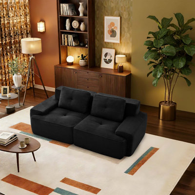 Modern Modular Sofa with Corduroy Upholstery, Tufted Design, No Assembly,Deep Cushioned Seating for Living Room