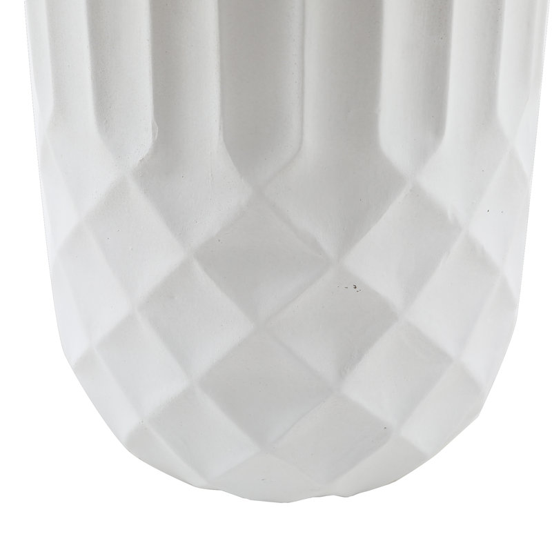 Handmade White Geometric Fiber Stone Round Tall Pot Planters, 19" H x 9" W x 9" D
