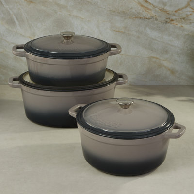 Ensemble de 6 cocottes en fonte BergHOFF Neo avec couvercles, couleur huître