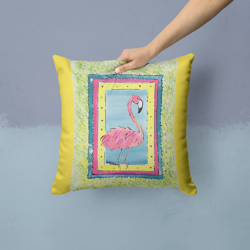 Flamingo Outdoor Square Pillow Cover & Insert, Yellow