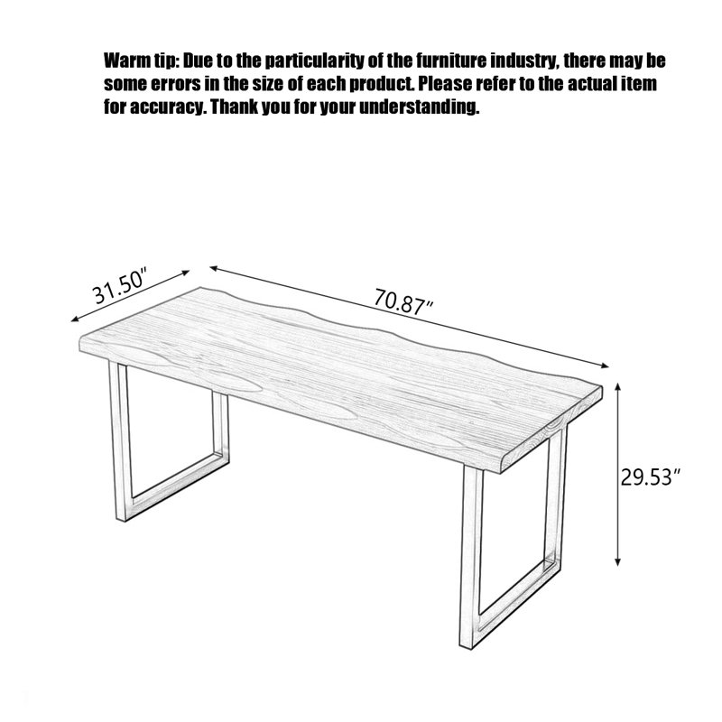 Bureau d'écriture en bois massif Minimalist Modern, H 1,97 po x l 70,87 po x P 31,50 po
