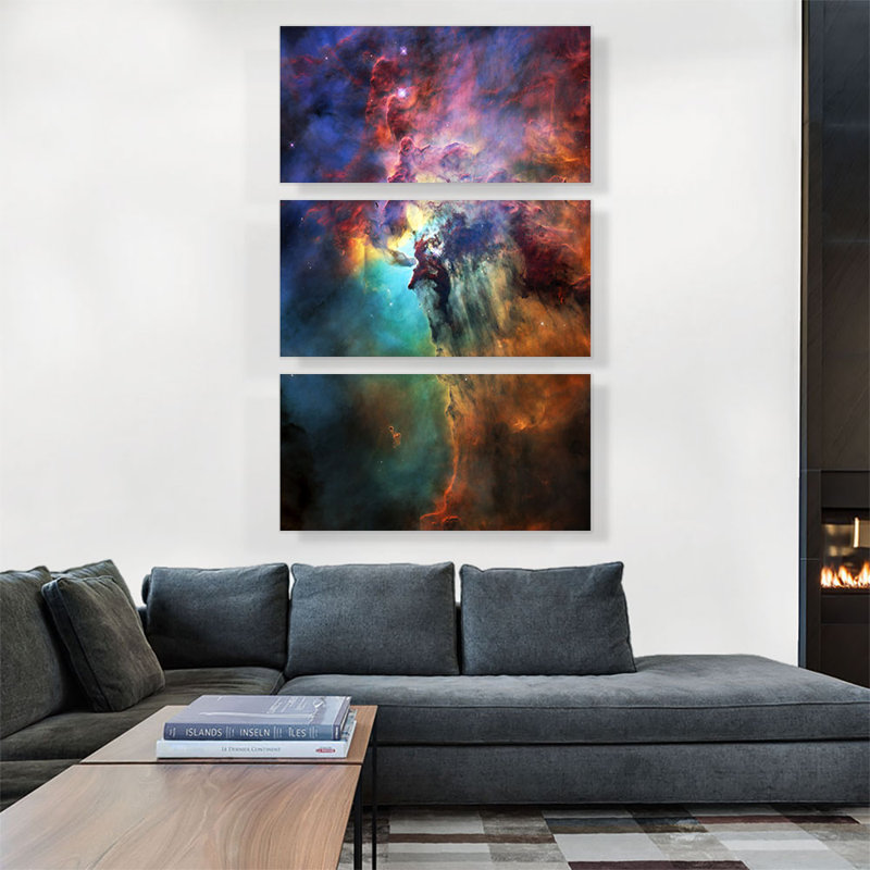 Hubble Telescope Lagoon Nebula - ensemble de 3 impressions sur toile tendue, H 60 po x l 40po x P 1,5 po