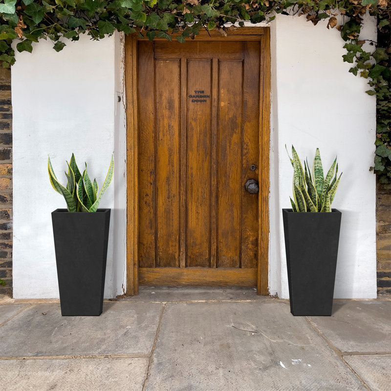Tali 24" Tall Rectangular Concrete Metal Indoor Outdoor Tapered Planters w/ Drainage Hole, Modern Style for Home and Garden