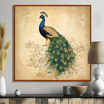 Art mural portrait de paon, toile d'oiseau royal, portrait de paon aristocratique