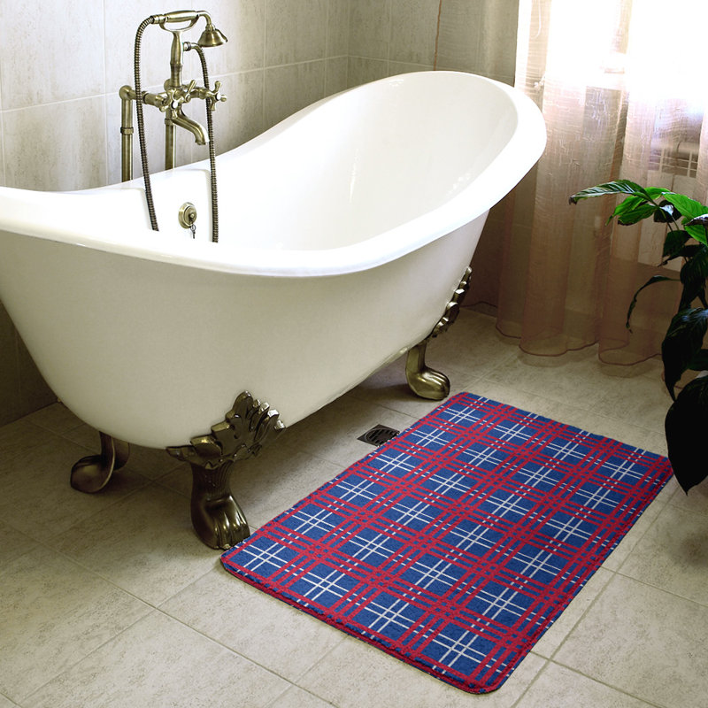 Memory Foam Non-Slip Bath Rug, 17" W x 24" L, Blue/Pink 2