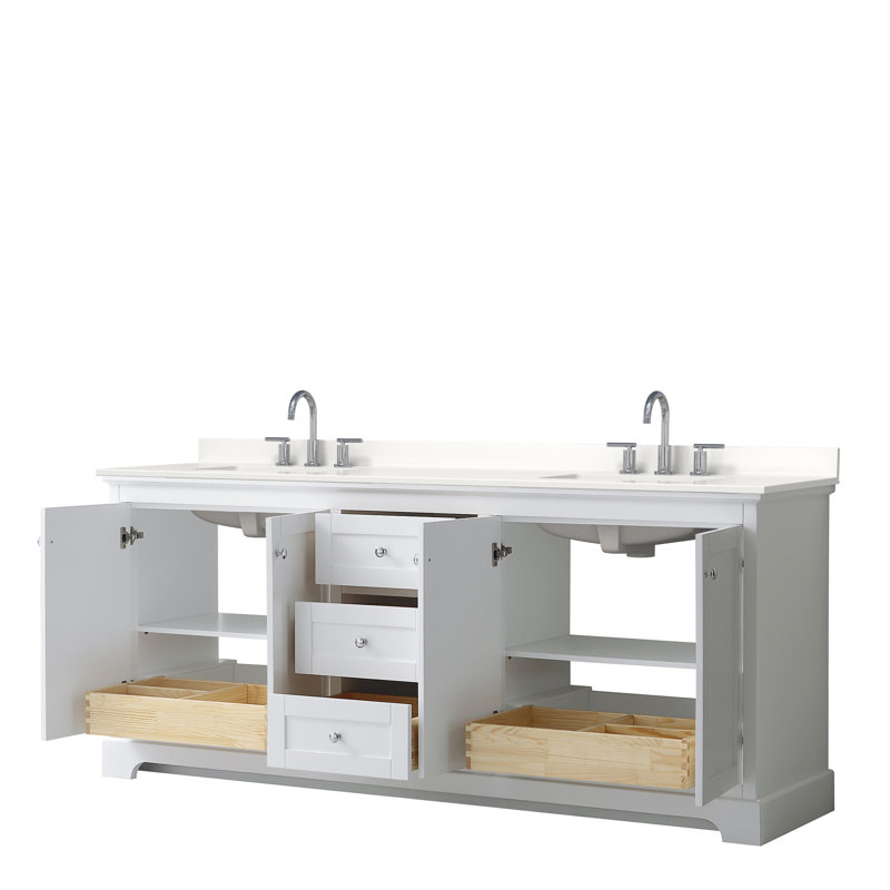 Avery Double Bathroom Vanity with Quartz Top, Giotto Quartz, White, Matte Black