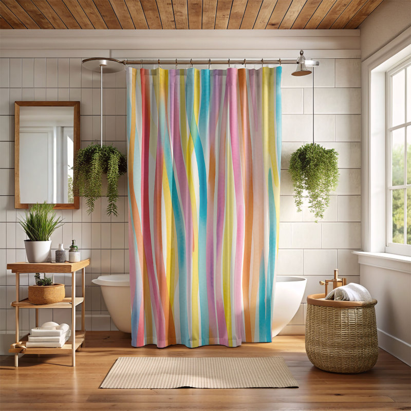 Rideaux de douche 1 pièce, H 74 po x l 71 po, Arc-en-ciel coloré