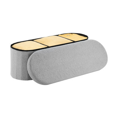Banc de rangement avec repose-pieds ovale, commode pliable en molleton avec capacité de charge élevée, repose-pieds rembourré gris pour le salon et la chambre à coucher